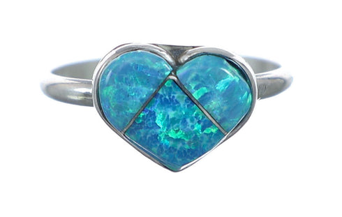 Zuni Blue Opal Heart Sterling Silver Ring Size 4-1/2 NX11743